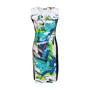 Dolcezza Women's V-neck Abstract Short Dress Size L Half Zip Sleeveless NWT